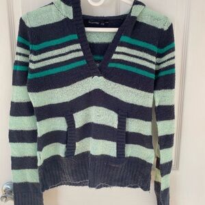 Striped V-Neck Sweater - Green and Blue